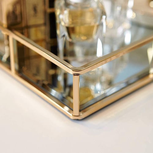 Perfume Tray Candle Mirror, Gold Perfume Vanity Tray