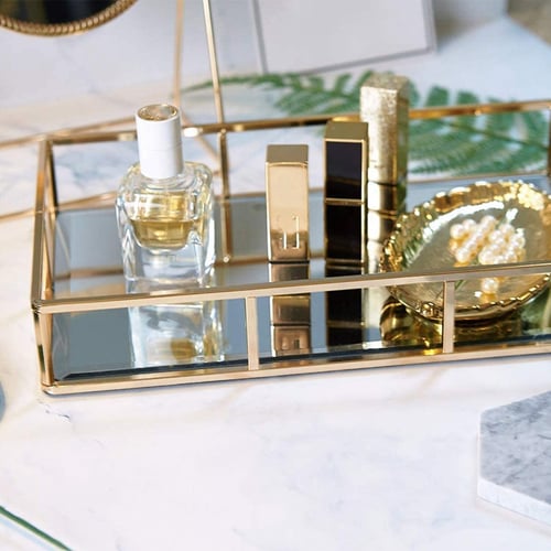 Perfume Tray Candle Mirror, Gold Mirrored Jewellery Tray