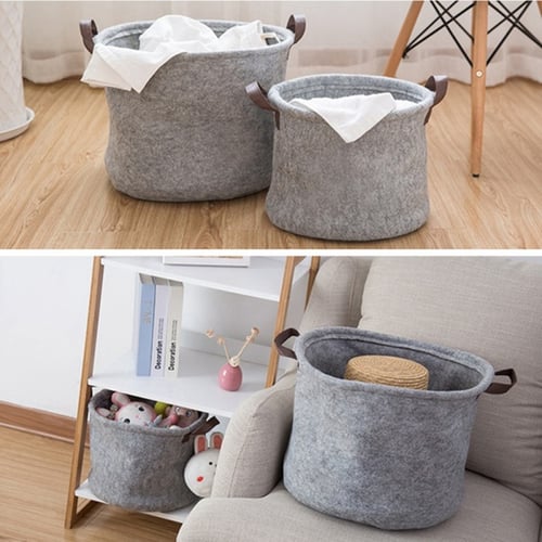 1PC Grey Felt Storage Basket Bin Handle Bedroom Clothing Toy Laundry Bucket 