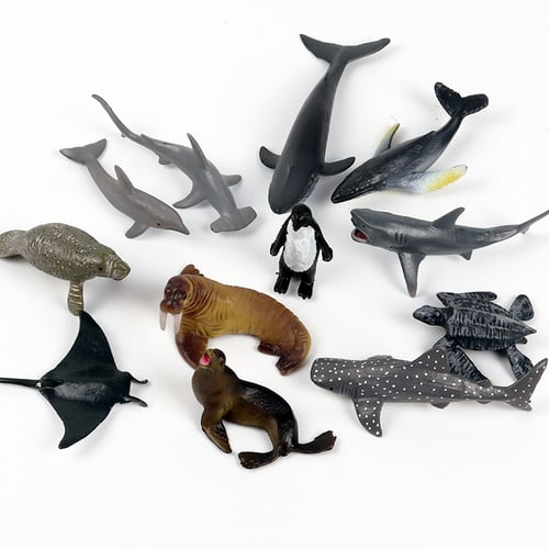 12Pcs Simulated Marine Animal Figure Model Shark Dolphin Whale Children Toys New 