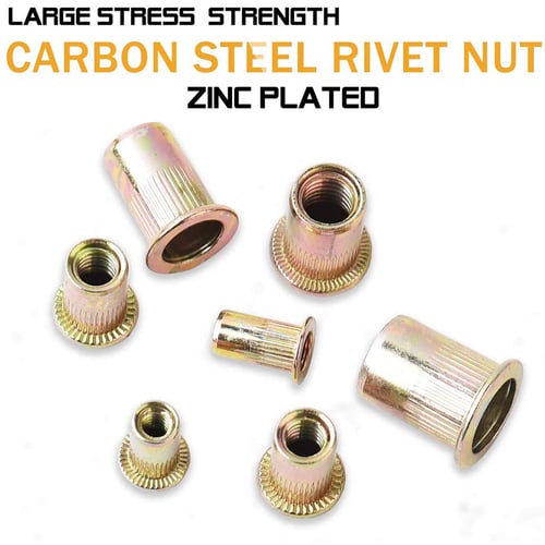40pcs 5/16"-18 UNC Rivet Nut Carbon Steel Flat Head Threaded Insert Nut Assorted 