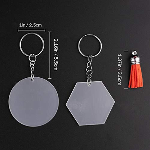 72/90PCS Clear Round Keychain Blanks with Tassel Pendants for DIY Keychain Craft 