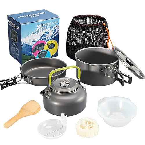 Portable Camping Cook Cooking Cookware Set Aluminium Pots Pans Backpacking Bowl 