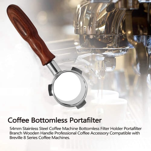 54mm Bottomless Portafilter Filter Basket   For Breville 870/878/880 Wood Handle 