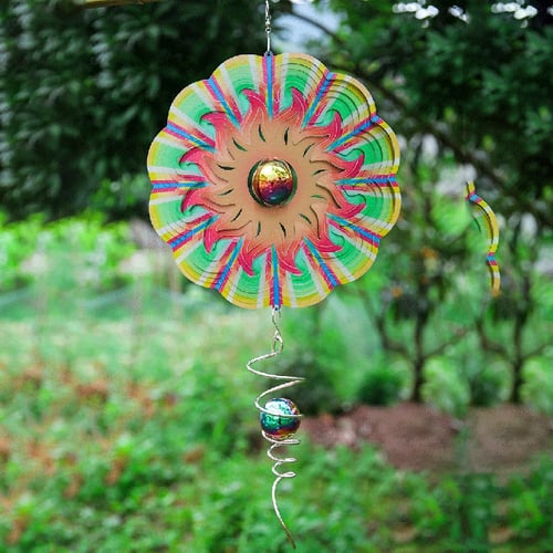 Metal Hanging Wind Spinner with Hook Spiral Garden Yard Decoration Crafts 
