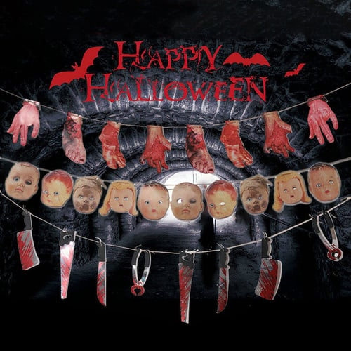 Horror Spooky Halloween Decoration Party Haunted Hanging Garland Banner Decor 