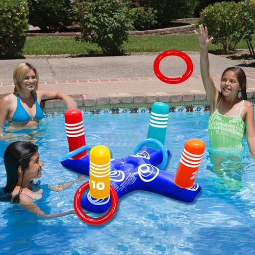 Childrens Pool Toys Adult Family Summer Floating Pool Games Water Beach Toys Outdoor Backyard Toys Large Inflatable Cactus Pool Circle Throwing Pool Game Toys