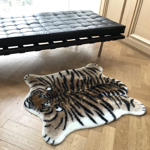 Faux Fur Tiger Animal Printed Area Rug Non-Slip Floor Bath Mat Carpet Home Decor 