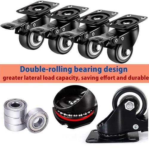 2 inch Swivel Caster Wheels without brake and No Noise Wheels Heavy Duty Casters Total Capacity 600lbs pack of 4