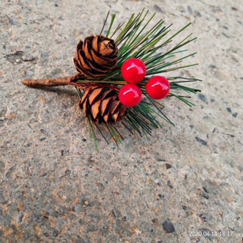 5X Artificial Flower Christmas Red Berry Pine Cone & Holly Branch Floral Decor 