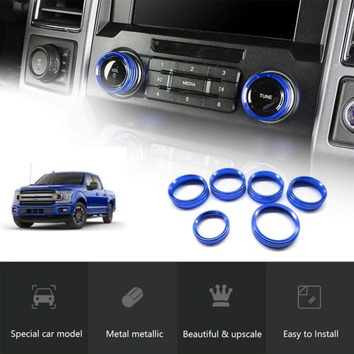 4pcs Blue for Ford F150 XLT Air Conditioner Knob Audio Volume Switch AC Media Ring Cover Inner Trim fit 2016 2017 2018 