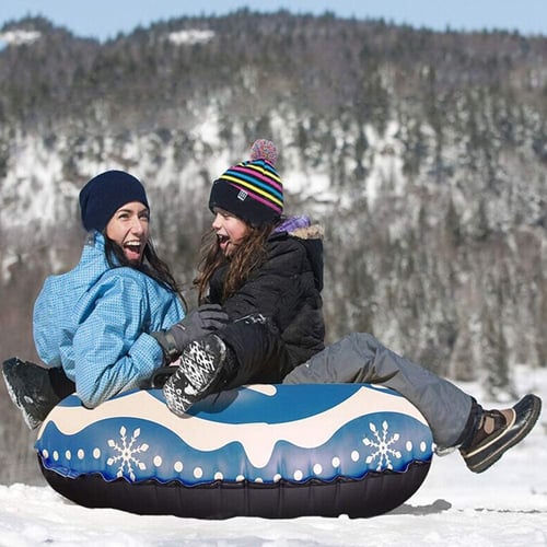 Inflatable Sledge with Handles Ideal for Children Adults Winter Outdoor Fun Frost Resistant 47 Inch Inflatable Snow Tubes Scratch-Resistant
