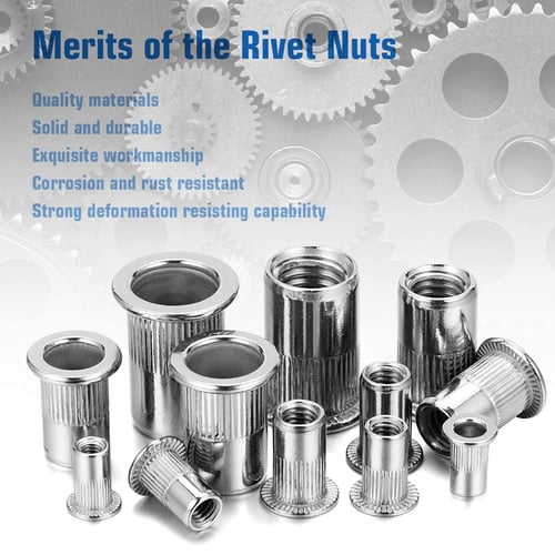 200pcs/KIT Rivet Nut Assortment Zinc Steel Nutsert Threaded M3/M4/M5/M6/M8/M10 