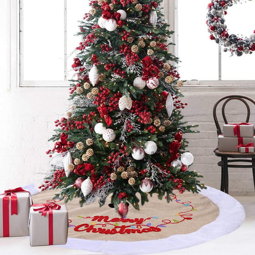 Christmas Tree Cover Christmas Tree Rug Underlay Merry Christmas 120cm Red-Gold Edge 
