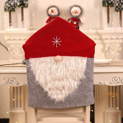 Christmas Santa Hat Chair Covers Decor Kitchen Dinner Xmas Cap Party Ornament_PF 