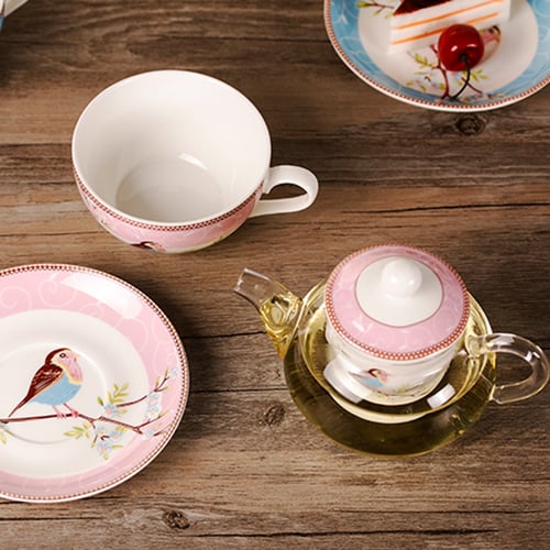 Teacup Tea set Tea Cup Flower Bird Ceramic Tea Cup Saucer Spoon Set Coffee Cup Teacup Tea set Tea Cup Flower Bird Ceramic Tea Cup Saucer Spoon Set Coffee Cup