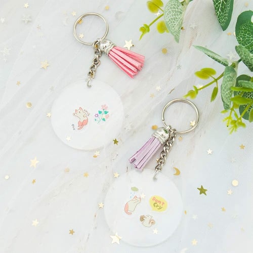 Acrylic Transparent Circle Discs Gold Circle Key Chains Clear Round Acrylic Keychain Blanks and Gold Tassel Pendant Keyring for DIY Projects and Crafts
