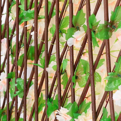 Garden Screening Trellis Expanding Wooden Fence Artificial Plant Leaves Decor 