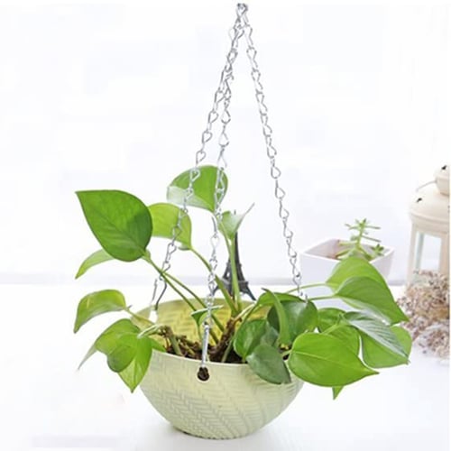 5PCS/Set Plastic Hanging Basket Garden Plant Flower Pot Planter With Chain Kits 