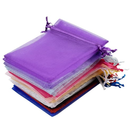 100pcs Sheer Organza Bags 9 x 12cm Transparent Favours Candy Gift Pouches Candy 