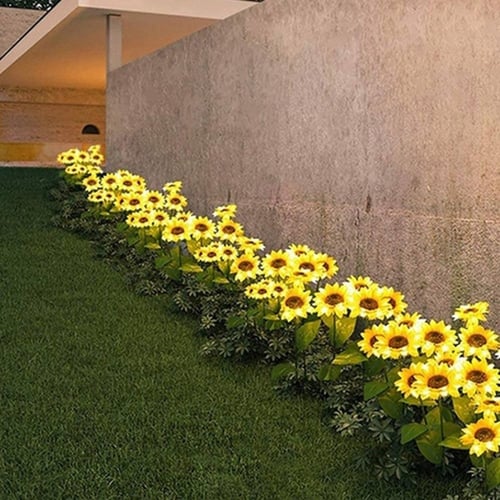 2Pcs Solar Powered Garden LED Lights Sunflower Lawn Ornament Waterproof Lamp
