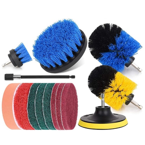 Scouring Pads and Scrub Sponge For Bathroom Car Kitchen 14Pcs Drill Brush Kit 
