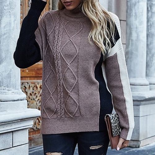 Women's Turtleneck Long Sleeve Knitted Pullover Tops Sweater Knitwear Jumper 