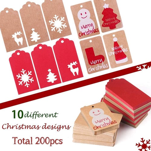 200 x Thank You Christmas Kraft Paper Gift Tags Labels Hanging Cards 
