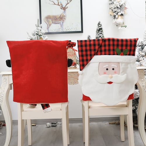 4Pcs Christmas Santa Chair Cover Dinner Banquet Xmas Seat Back Covers Elk Deer 