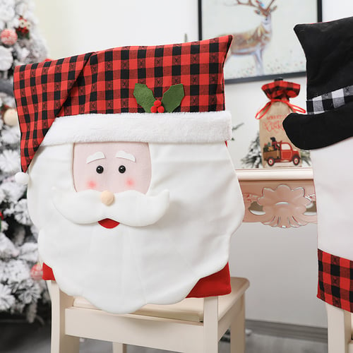 Christmas Chair Back Cover Santa Claus Snowman Decorations Home Chair Cover 