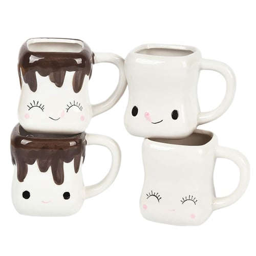 Gaetooely Ceramic Marshmallow Shaped Hot Chocolate Mug Smile Mug Flower Pot 4Pcs/Set