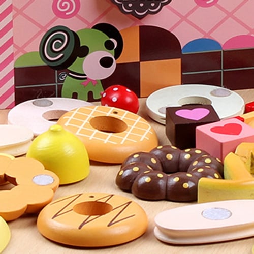 Wooden Magnetic Chocolate Strawberry Donut Kids Pretend Play Cutting Toys 