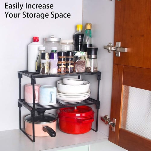 2 Pack Stackable Kitchen Storage Shelf Rack Foldable Spice Cabinet Organization Shelves 2 Pack Stackable Kitchen Storage Shelf, Stackable Shelves For Kitchen Cupboards