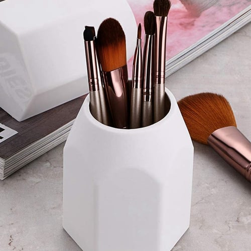 White 2 Pack Silicone Pencil Holder Geometric Pen Cup Case Makeup Brush Holder Stand for Office School Home Desk Stationery Organizer 