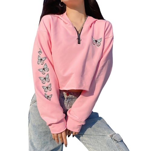 Cute Sweatshirts for Women Womens V Neck Butterfly Print Zipper Pullover Sweatshirts Loose Casual Shirt Blouses 