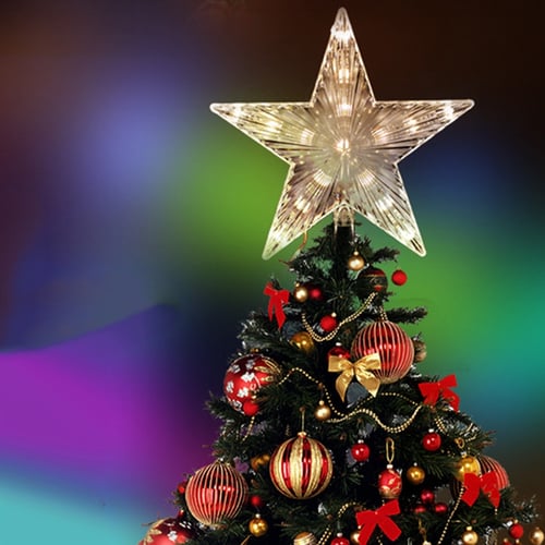 LED Five-Pointed Stars Lamp Christmas Tree Topper Garden Decoration Colorful 
