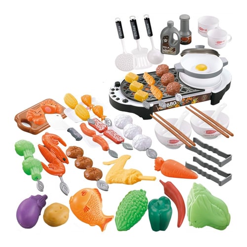 Cooking Utensils Pots Grill BBQ kitchen Play Toy Food Playset Children Gift Kids 