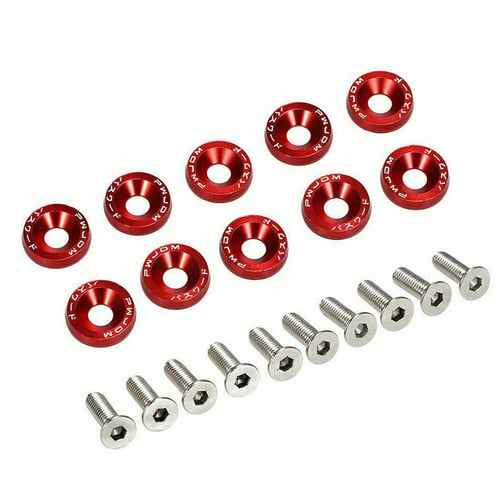 20 Pieces Kit CNC Billet Aluminum Bumper Fender Washer/Bumper Washer Bolt/Engine Bay Dress Up Red
