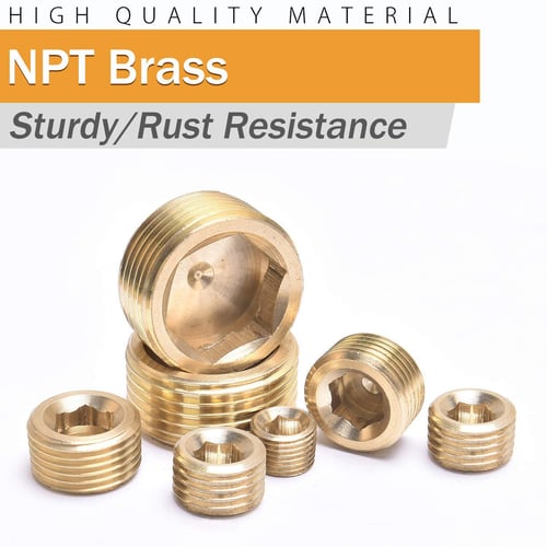 O S* Brass 1/8" 1/4" 3/8" 1/2" NPT Brass Internal Hex Thread Socket Pipe Plug 