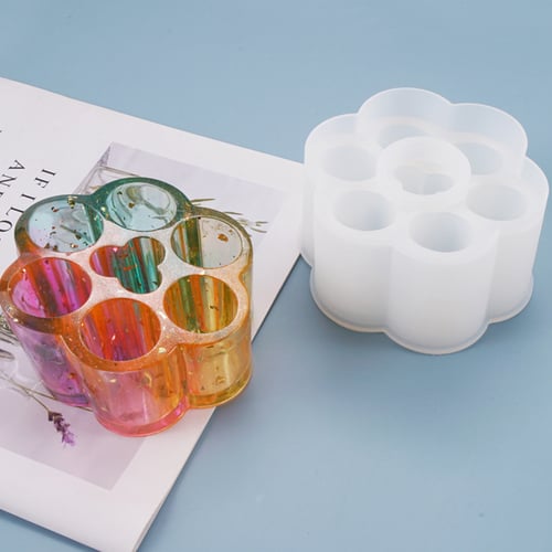 Resin Mold Round Lipstick Storage Box Case Holder Epoxy Casting Silicone DIY 