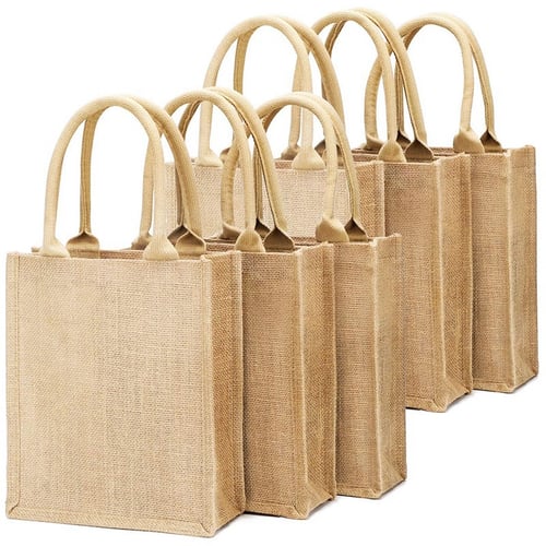 Waterproof Jute Bag with Handle Burlap Tote Bags Eco Friendly Reusable Natural Color Burlap Totes Heavy Duty Gift Bags,3 Packs
