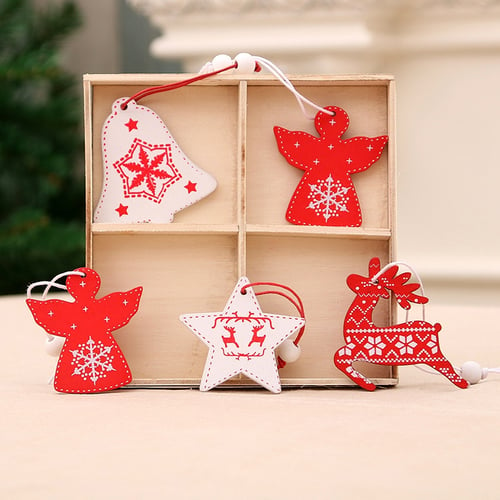 12Pcs  Wooden Christmas Snowflake Angel Pendants Ornaments Xmas Tree Decoration 