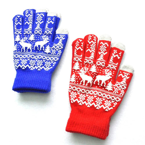 Kids Unisex Winter Warm Gloves Whole Covered Knit Snowflake Mittens Xmas Gifts 