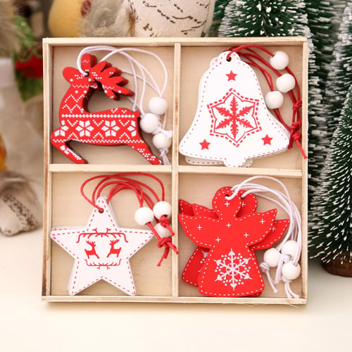 Christmas Ornament Xmas Tree Hollow Snowflakes Wooden Pendants Angels Deer Stars 
