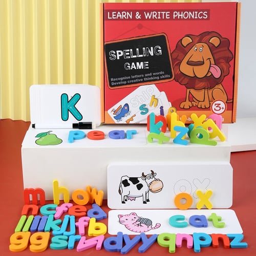 Wooden Alphabet Puzzle Matching Flash Cards English Writing Cognitive Toy 