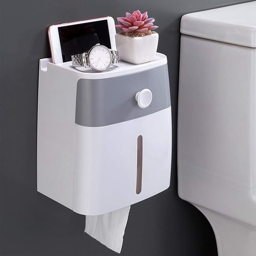 Adhesive Toilet Paper Roll Holder with Storage Drawer Bathroom Tissue Box 