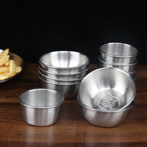 8Pcs Stainless Steel Sauce Plates Food Dipping Bowls Round Seasoning Saucer Dish 