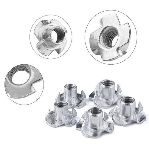 M3/M4/M5/M6/M8 Each 20 100 Pieces Four Pronged T Nuts Carbon Steel Inserts Nut for Wood Furniture