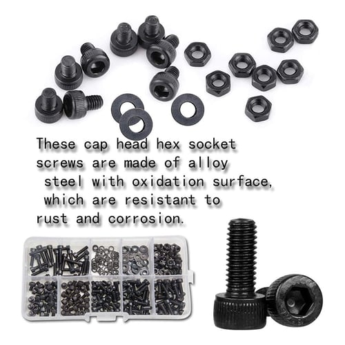 for Construction Machinery 300 Pieces M3 Hexagon Socket Bolts Washers with Plastic Box Black Mechanical Parts Assorted Nuts Hardware Tools