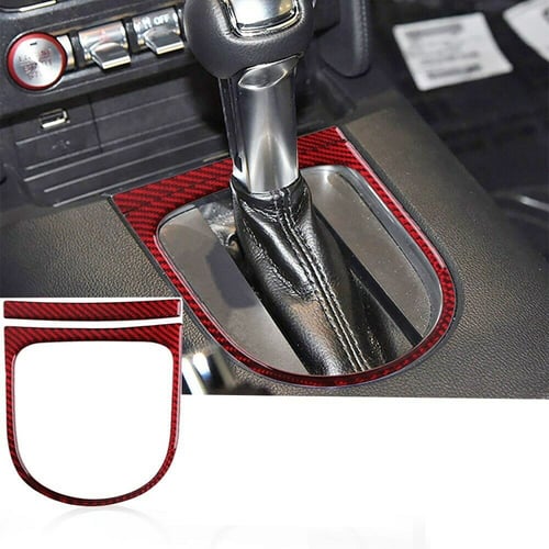 Red Carbon Fiber Interior Gear Shift Box Panel Cover For Ford Mustang 2015-2019